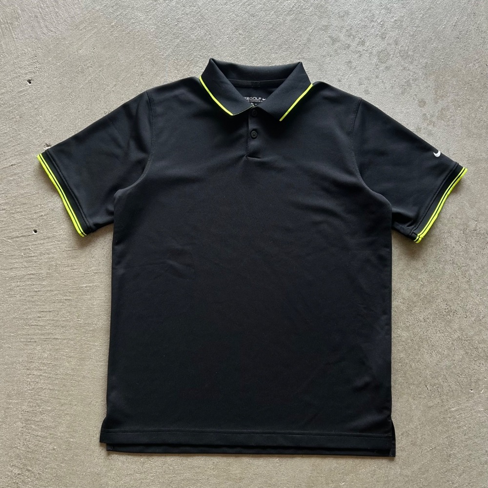 Nike Golf Polo Shirt Youth XL Boys Black Volt Neon Trim Dri-FIT Kids 639539-010